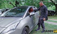 GINGER POUNDS BOYFRIEND'S DADDY RAW IN FOREST FRENZY!