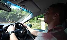 pov deep blowjob titjob cumshot in car risky public while no one watches huge cock