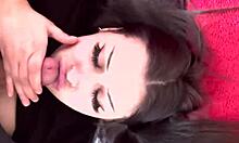 pretty brunette teen teases big cock before facial cumshot blast