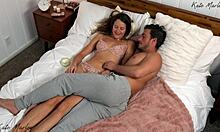 kate marley whispers pillow talk while husband handjobs her shaved pussy to mutual orgasm
