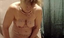 hey master my chained slave whore gets pissed on humiliated and fucked with dildo