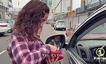 Petite Venezuelan slut deepthroats and rides cowgirl naked after street candy sales turns maid submissive!