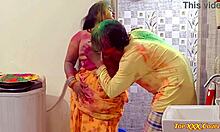 Desi bhabhi gets wild with devar during colorful Holi play