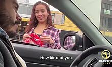 Petite Venezuelan slut deepthroats and rides cowgirl naked after street candy sales turns maid submissive!