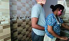 desi housewife enjoys romantic kitchen fuck with natural tits bouncing