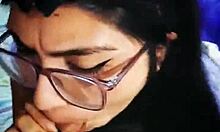 extreme latina brunette glasses babe deepthroats cum on long hair