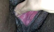 Juicy Lucy fingers creamy wet shaved pussy to orgasm