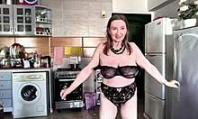 black lace milf mommy cougar teases her huge natural tits and wet pussy in ripped lingerie
