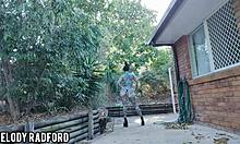 curvy milf walks outdoor trying bikinis shaking big ass in heels
