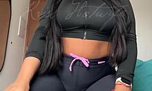 Sexy black babe in leggings teases on screen this Friday 13th VIP