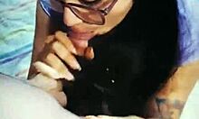 extreme latina brunette glasses babe deepthroats cum on long hair