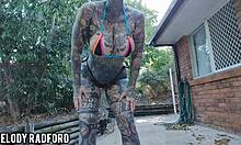curvy milf walks outdoor trying bikinis shaking big ass in heels