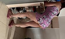 Spying On Horny Stepmom In Pijama Leads To Kitchen Fuck With Naked Latina Milf