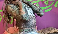 tattooed german girl masturbates solo dirty talk dildo