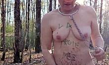 bdsm slave whore bent over outdoors for humiliating DOGGYSTYLE orgasm session