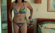 Beach Stepmom Trims Hairy Pussy Patch For Bikini Tease Display