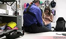 Cute Brunette Shoplifter Uses Feet and Pussy to Calm Angry Mall Cop in Rough Doggystyle Fuck