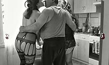 homemade kitchen threesome with mature blonde milf cute brunette teen and old man