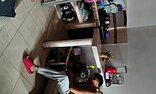 Spying On Horny Stepmom In Pijama Leads To Kitchen Fuck With Naked Latina Milf