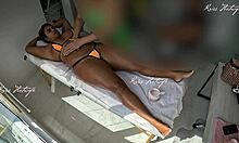 she slips tiny bikini into her big pussy during tanned massage