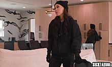 imagine aften opal's petite pussy wrecked by lesbian burglar thief couple's dildo lick