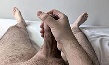 guy JERKS OFF his big cock solo in the bedroom at home