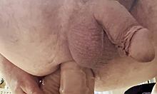She stretches her hungry ass with double dildo