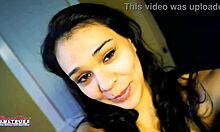 petite brunette coed sabrina moans as her wet pussy takes pounding and jizz