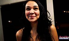 petite brunette coed sabrina moans as her wet pussy takes pounding and jizz