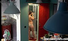 😍 my hot blonde gf showers nude, makeup in mirror, shaved pussy dripping 💦