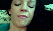me horny milf masturbating pink dildo big tits bed