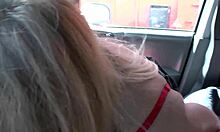 blonde french cougar gets her pussy licked then fucked hard in car... damn!!