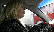 blonde french cougar gets her pussy licked then fucked hard in car... damn!!