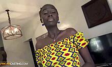 Hey check out this black milf sucking and riding that huge white cock in her casting