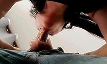 Damn this latina gives the best homemade deepthroat blowjob cum in mouth quickie ever