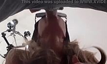 Blonde milf gags on huge cock before massive cumshot explosion!