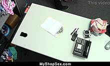 Scarlett Mae gets caught shoplifting then bent over for hard doggystyle pounding by the black cop in the shop