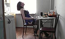 sexy girl's morning tease in lingerie stockings kitchen ass view