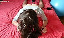 Curly Brunette Solo Anal Machine Fucking with Toys and Ponytail Moans