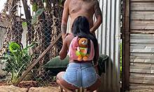 pretinha novinha sucks cock and gives tight ass outdoor without wife seeing