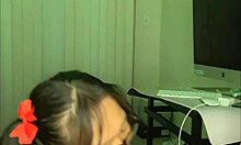 hot nerdy asian gives sloppy handjob blowjob huge facial cumshot