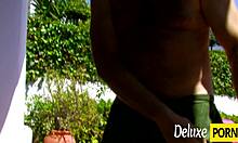 Petite ebony teen Samanta Marcela rides white cock doggystyle