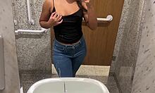 hey i'm fingering my dripping wet big pussy lips in mall bathroom until juicy milk squirts out