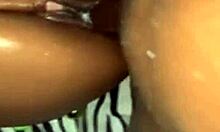 Ebony creaming hard on oiled black cock missionary