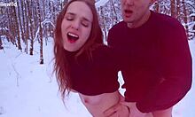 during a lovely walk in the winter forest my pussy gets filled to the limit 4k hd