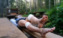 homemade outdoor legs tease into intense foot fetish jerkoff