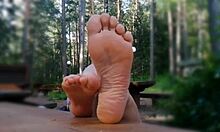 homemade outdoor legs tease into intense foot fetish jerkoff