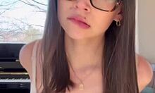 she starts teasing in her tight bra ripping clothes off her huge natural tits slowly
