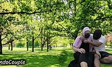Real muslim couple sneaks outdoor park affair