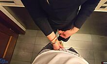 cum drips on pantyhose after hard toilet rubbing
